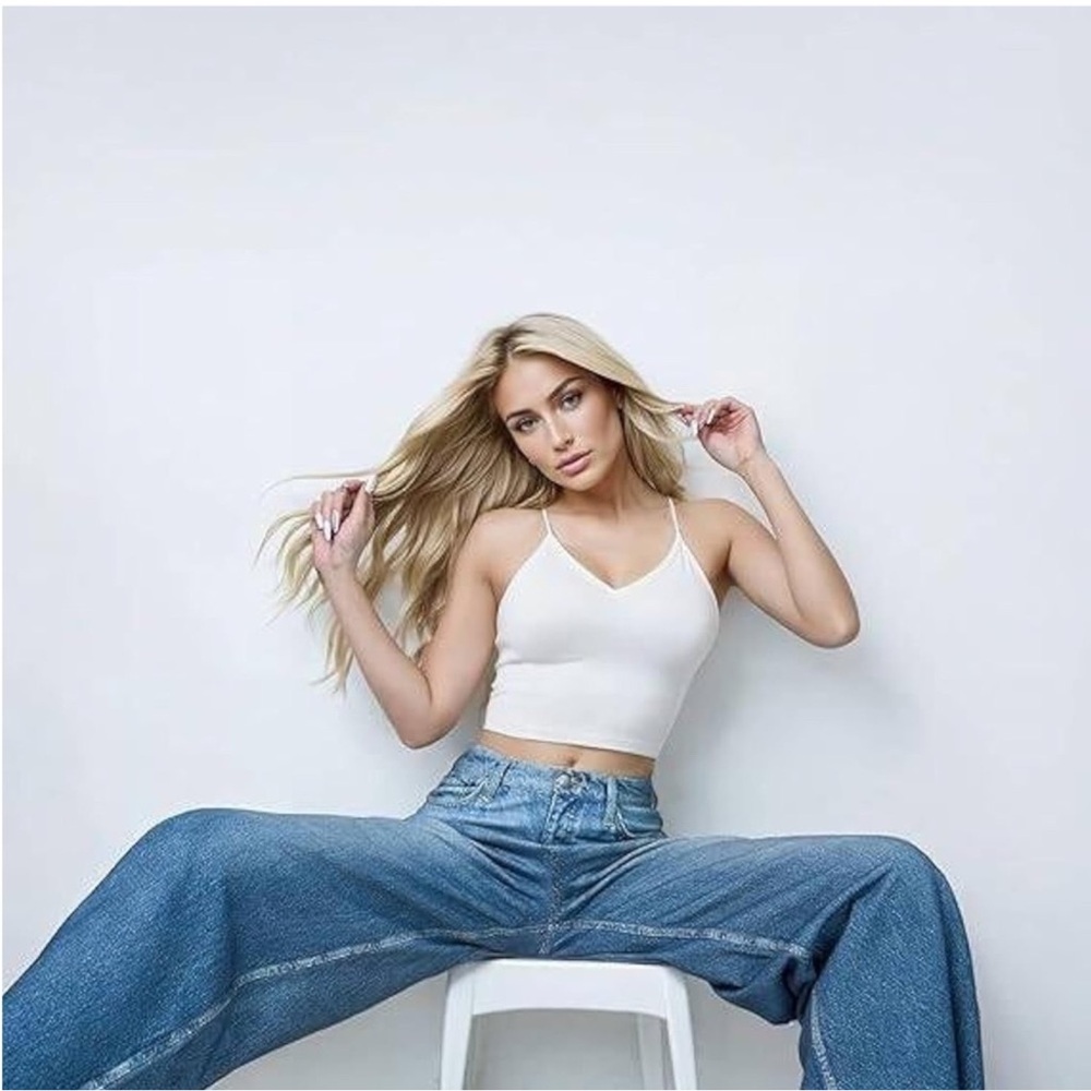 Printed Terry Wide-Leg Jeans